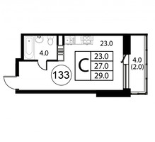 Планировка студии(квартира) площадью 29 квадратных метров в “ЖК Космос”