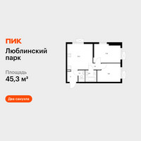 Планировка двухкомнатной(квартира) площадью 45.3 квадратных метров в “ЖК Люблинский парк”