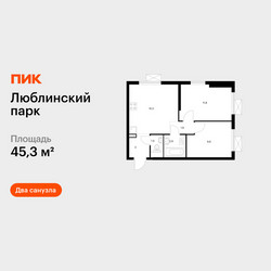 Планировка двухкомнатной(квартира) площадью 45.3 квадратных метров в ЖК “ЖК Люблинский парк”