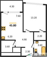 Планировка однокомнатной(квартира) площадью 45.8 квадратных метров в “ЖК ROTTERDAM (Роттердам)”