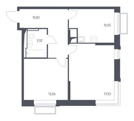 Планировка двухкомнатной(квартира) площадью 55.8 квадратных метров в ЖК “ЖК Долина Яузы”