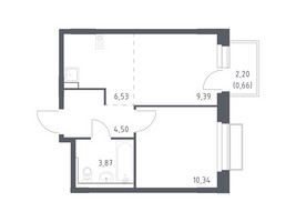 Планировка однокомнатной(квартира) площадью 35.29 квадратных метров в “ЖК Новое Внуково”