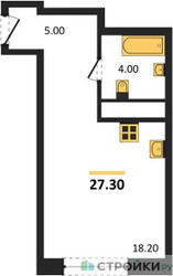 Планировка студии(квартира) площадью 27.3 квадратных метров в ЖК “ЖК Гоголь парк”