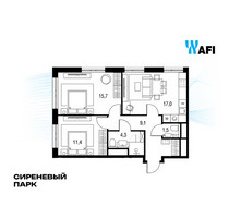 Планировка трехкомнатной(квартира) площадью 58.8 квадратных метров в “ЖК Сиреневый парк”
