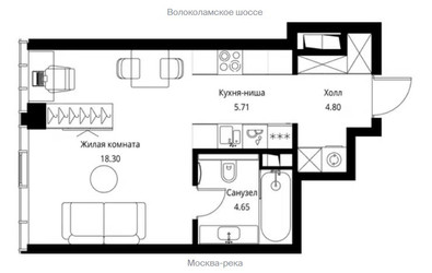 Планировка студии(квартира) площадью 33.46 квадратных метров в ЖК “ЖК City bay (Сити Бэй)”