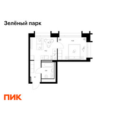 Планировка однокомнатной(квартира) площадью 31 квадратных метров в ЖК “ЖК Зеленый парк”