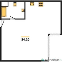 Планировка однокомнатной(апартаменты) площадью 54.2 квадратных метров в “ЖК Наметкин Тауэр”
