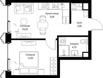 Планировка однокомнатной(квартира) площадью 35.6 квадратных метров в ЖК “ЖК СЕТ”