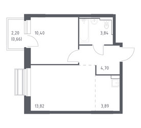 Планировка однокомнатной(квартира) площадью 37.31 квадратных метров в ЖК “ЖК Рублевский Квартал”