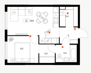 Планировка однокомнатной(квартира) площадью 37.8 квадратных метров в ЖК “ЖК Плеханова 11”