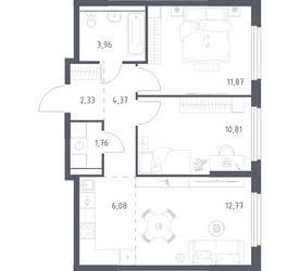 Планировка двухкомнатной(квартира) площадью 53.95 квадратных метров в ЖК “ЖК Пригород Лесное”