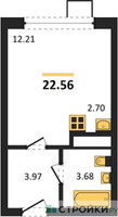 Планировка студии(квартира) площадью 22.56 квадратных метров в “ЖК Новотомилино”