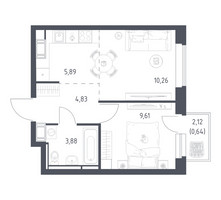 Планировка однокомнатной(квартира) площадью 35.11 квадратных метров в “ЖК Большое Путилково”