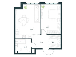 Планировка однокомнатной(квартира) площадью 51.4 квадратных метров в “ЖК Левел Южнопортовая”