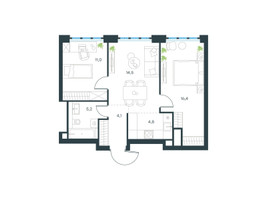Планировка трехкомнатной(квартира) площадью 55.8 квадратных метров в “ЖК Level Южнопортовая”