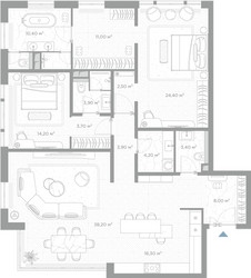 Планировка двухкомнатной(квартира) площадью 144.1 квадратных метров в ЖК “ЖК Николь”