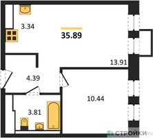 Планировка однокомнатной(квартира) площадью 35.89 квадратных метров в “ЖК Горки Парк”