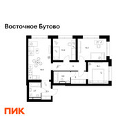 Планировка трехкомнатной(квартира) площадью 73.9 квадратных метров в “ЖК Восточное Бутово”