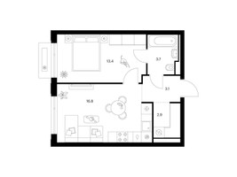 Планировка однокомнатной(квартира) площадью 39.9 квадратных метров в “ЖК Зеленый парк”