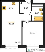 Планировка однокомнатной(квартира) площадью 39.4 квадратных метров в “ЖК Новоград Павлино”