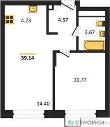 Планировка однокомнатной(квартира) площадью 39.4 квадратных метров в ЖК “ЖК Новоград Павлино”