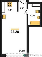 Планировка студии(квартира) площадью 28.2 квадратных метров в “ЖК Прокшино”