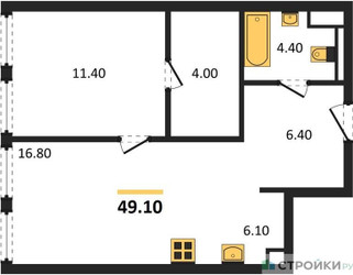 Планировка однокомнатной(квартира) площадью 49.1 квадратных метров в ЖК “ЖК STONE Sokolniki (Сокольники)”