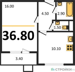 Планировка однокомнатной(квартира) площадью 36.8 квадратных метров в ЖК “ЖК ЮЖНАЯ БИТЦА”