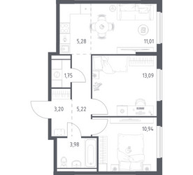 Планировка двухкомнатной(квартира) площадью 54.47 квадратных метров в ЖК “ЖК Горки Парк”