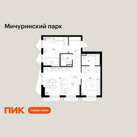 Планировка двухкомнатной(квартира) площадью 61.9 квадратных метров в “ЖК Мичуринский Парк”