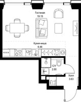 Планировка студии(квартира) площадью 31.84 квадратных метров в “ЖК СЕТ”
