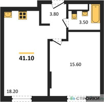 Планировка однокомнатной(квартира) площадью 41.1 квадратных метров в “ЖК Переделкино Ближнее”