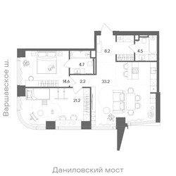 Планировка двухкомнатной(квартира) площадью 88.6 квадратных метров в ЖК “ЖК СТОУН Блик”