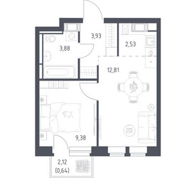 Планировка однокомнатной(квартира) площадью 33.17 квадратных метров в ЖК “ЖК Большое Путилково”