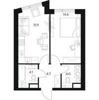 Планировка однокомнатной(квартира) площадью 43.3 квадратных метров в “ЖК Нексус от Аквилон”