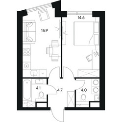 Планировка однокомнатной(квартира) площадью 43.3 квадратных метров в ЖК “ЖК Нексус от Аквилон”