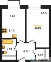Планировка однокомнатной(квартира) площадью 33.9 квадратных метров в “ЖК Новоград Павлино”
