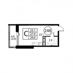 Планировка студии(квартира) площадью 29 квадратных метров в ЖК “ЖК Космос”