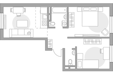 Планировка трехкомнатной(квартира) площадью 51.72 квадратных метров в ЖК “ЖК Аникеевский”