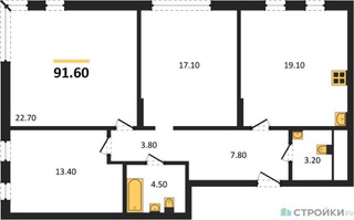 Планировка трехкомнатной(квартира) площадью 91.6 квадратных метров в “ЖК Переделкино Ближнее”