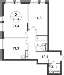 Планировка двухкомнатной(квартира) площадью 68.4 квадратных метров в ЖК “ЖК Первый Московский”
