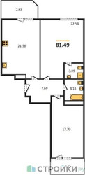 Планировка двухкомнатной(квартира) площадью 81.7 квадратных метров в ЖК “ЖК Одинбург”