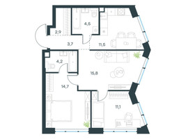 Планировка трехкомнатной(квартира) площадью 68.4 квадратных метров в “ЖК Левел Мичуринский”