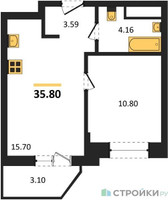 Планировка однокомнатной(квартира) площадью 35.8 квадратных метров в “ЖК ВОСТОК II”