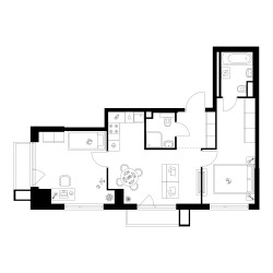 Планировка двухкомнатной(квартира) площадью 57.7 квадратных метров в ЖК “Квартал Мит”