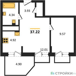 Планировка однокомнатной(квартира) площадью 37.22 квадратных метров в ЖК “ЖК ВОСТОК II”