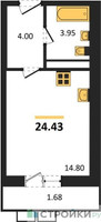 Планировка студии(квартира) площадью 24.43 квадратных метров в “ЖК Радость (Радумля Парк)”