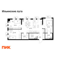 Планировка трехкомнатной(квартира) площадью 75.22 квадратных метров в “ЖК Ильинские луга”