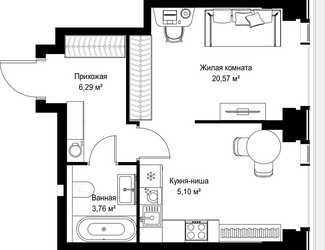 Планировка однокомнатной(квартира) площадью 35.72 квадратных метров в ЖК “Мультиквартал СИТИДЗЕН”