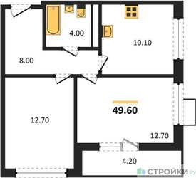 Планировка двухкомнатной(квартира) площадью 49.6 квадратных метров в ЖК “ЖК Скандинавия”